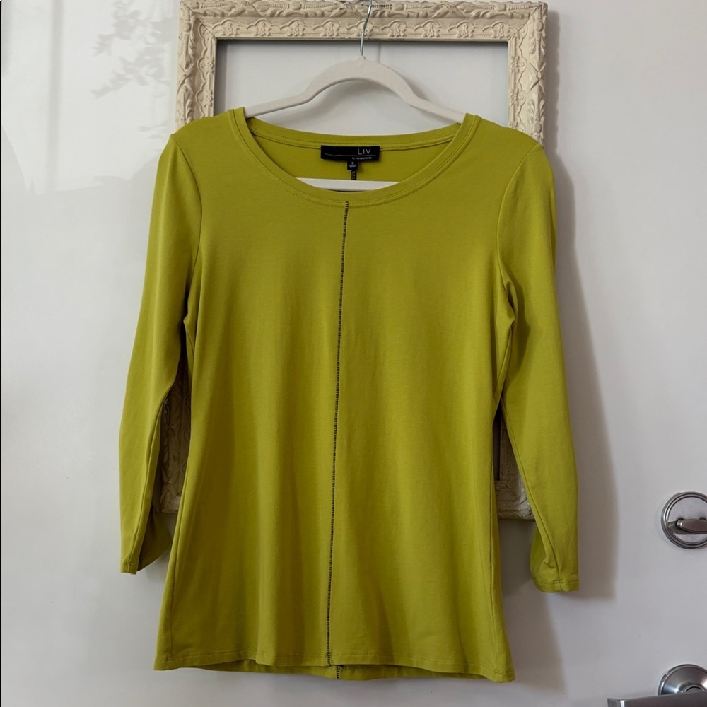 LIV by HABITAT | Pima Cotton Olive Green Long Sleeve Crewneck Top